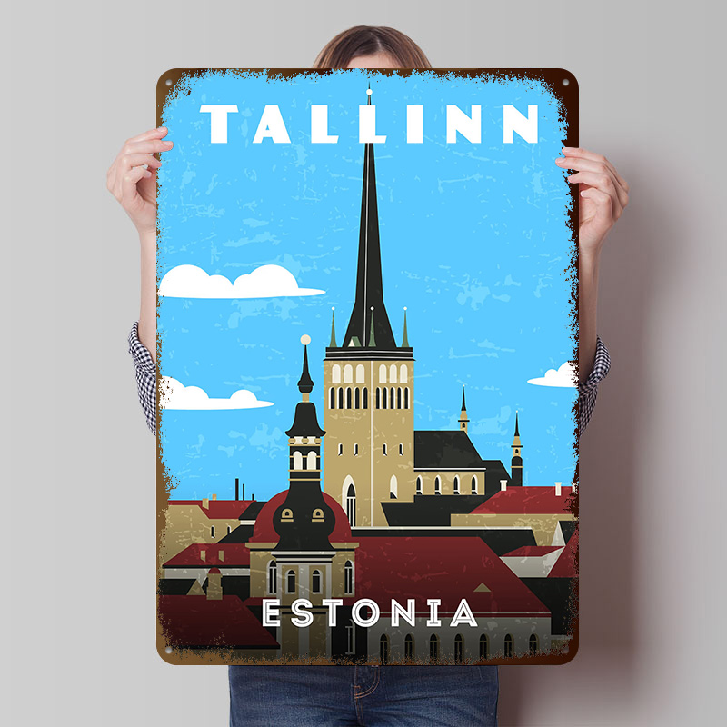 Travel Accessories For Europe - Estonya Retro Seyahat Posteri Özelleştirilmiş Vintage