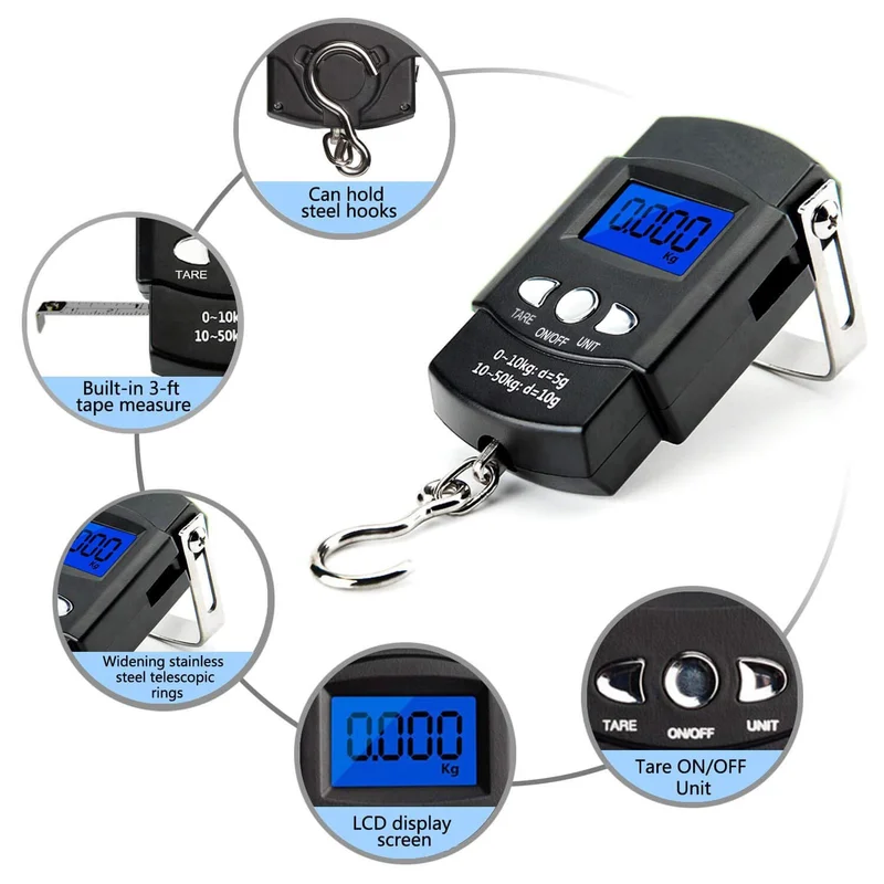 Luggage Scale Hanging - 50kg Dijital Askılı Terazi, 1m Mezura,