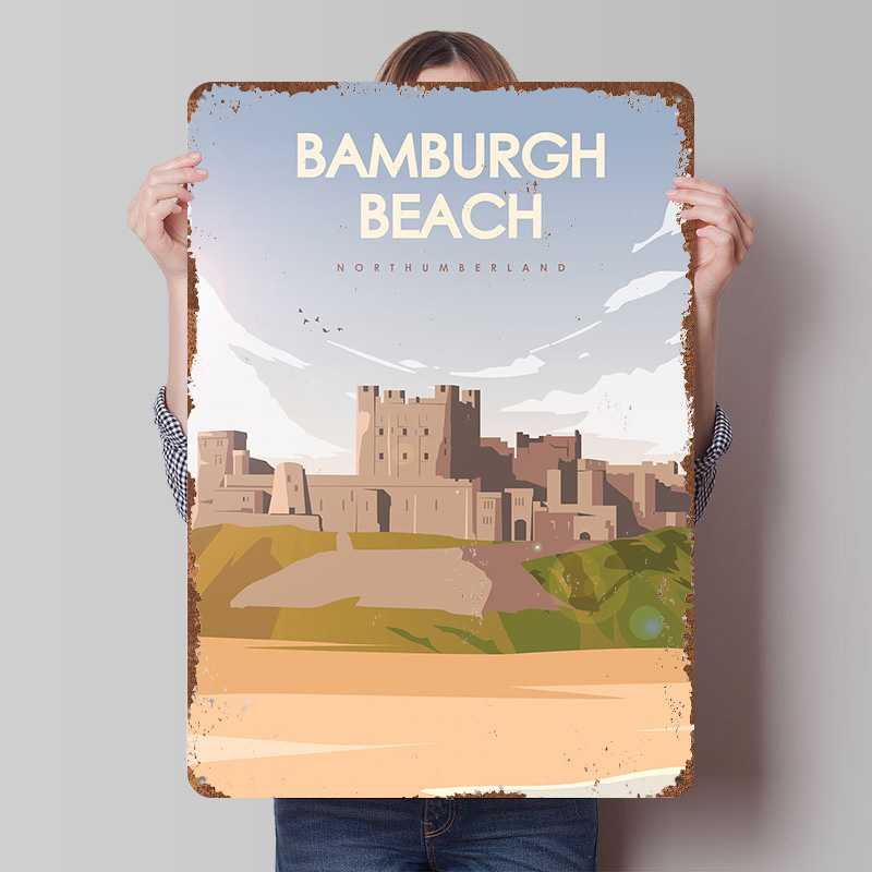 Travel Accessories For Europe - Bamburgh Beach Northumberland Seyahat Posteri Özelleştirilmiş